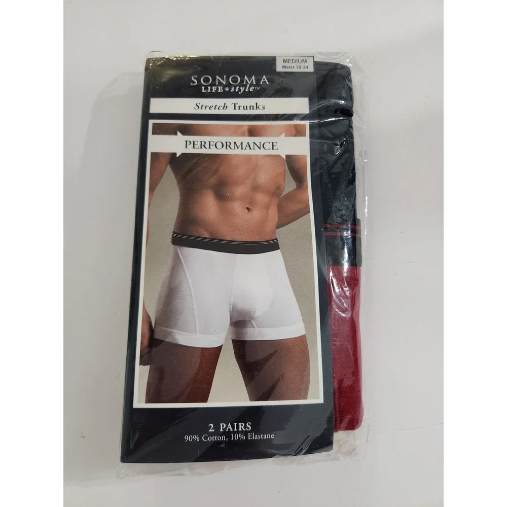 Sonoma Stretch Trunks Navy‎ Red Performance Cotton Blend 2 Pack Size Medium